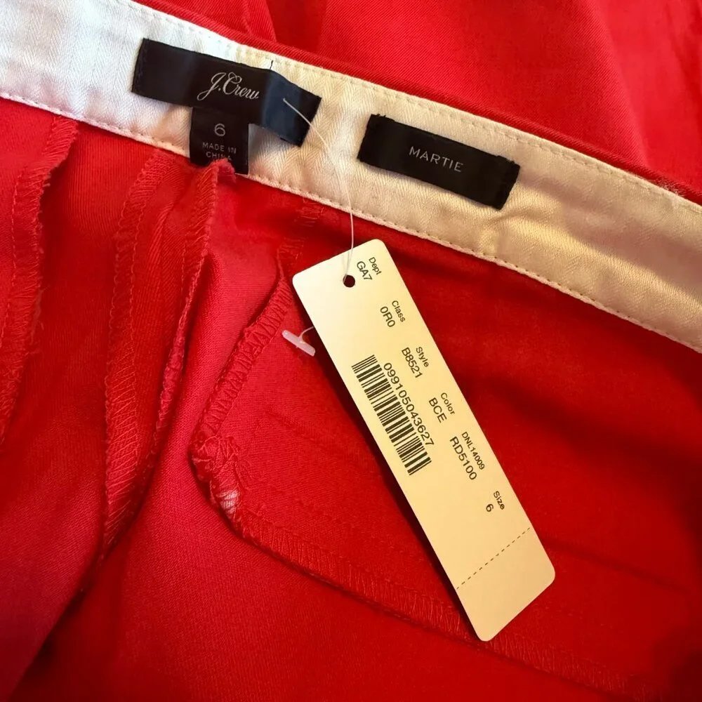 J. Crew Martie Red Ankle Length Trousers Slacks Pants Office Everyday Size 6 NWT